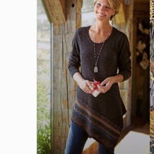 SOFT SURROUNDINGS Sweater Knit L Art to Wear Asymmetrical Hem Layer Brown Multi